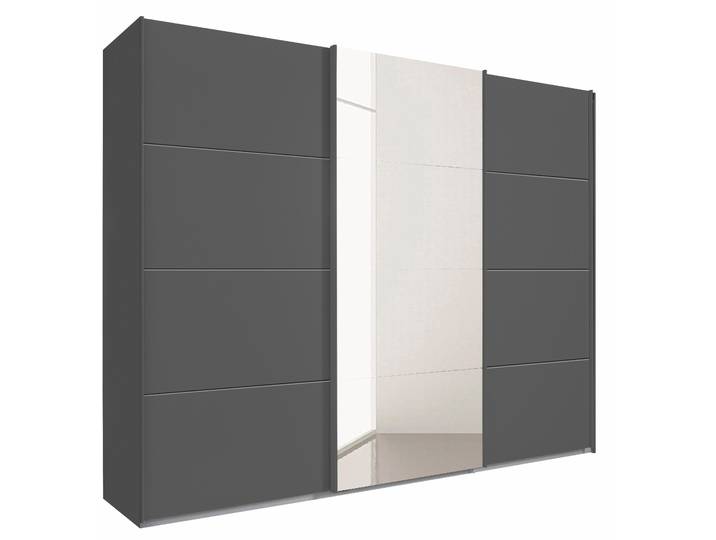 Schwebetürenschrank, Holzwerkstoff, Grau, 271×210×62 cm, Mit Spiegel & Schubkasteneinsatz, Modern, Rauch