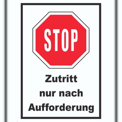 HB-Druck Stop Zutritt nur nach Aufforderung Schild A5 Rückseite selbstklebend