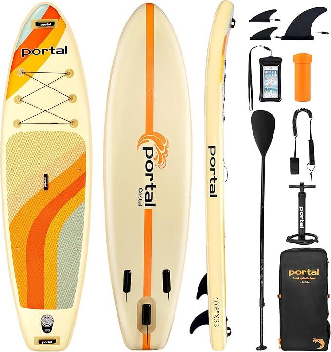Stand Up Paddle Board, 10'6x33x6 Aufblasbare Paddle Boards mit SUP- inklusive Tragetasche, Handpumpe, Paddel, Leine, Flosse, Reparaturset, wasserdichtes Zubehör