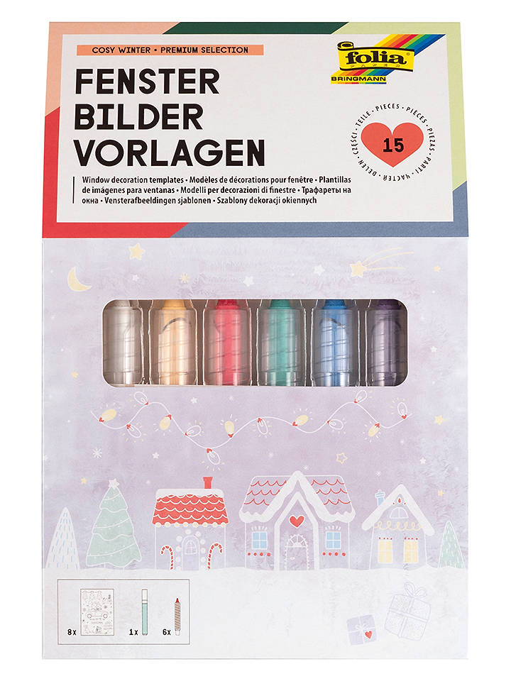 folia PAPER 15tlg. Kreativset "Fensterbilder Cosy Winter" in Weiß/ Bunt - onesize