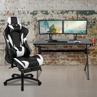 Flash Furniture Gaming Desk Set - Cup/Headset Holder/Reclining & Footrest