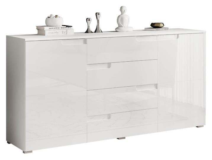 Stella Trading SPICE Sideboard in Hochglanz Weiß - Moderne Kommode mit viel Stau
