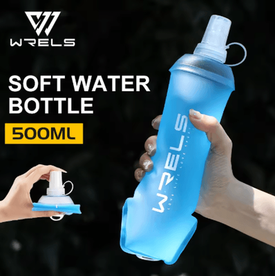 Inspire Picks WRELS Soft Flask Water Bottle BPA Free Folding TPU Sports Bottle With Large Diameter Lightweight blue 500ml