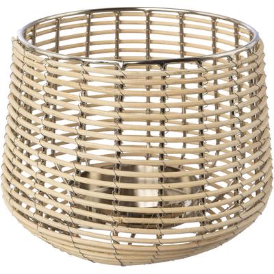 Windlicht OTTO HOME "Kerzenhalter Vallenay", braun (braun, silberfarben), H:13cm Ø:17cm, Massivholz, Metall, Kerzenhalter, Windlicht, aus Naturweide und Metall