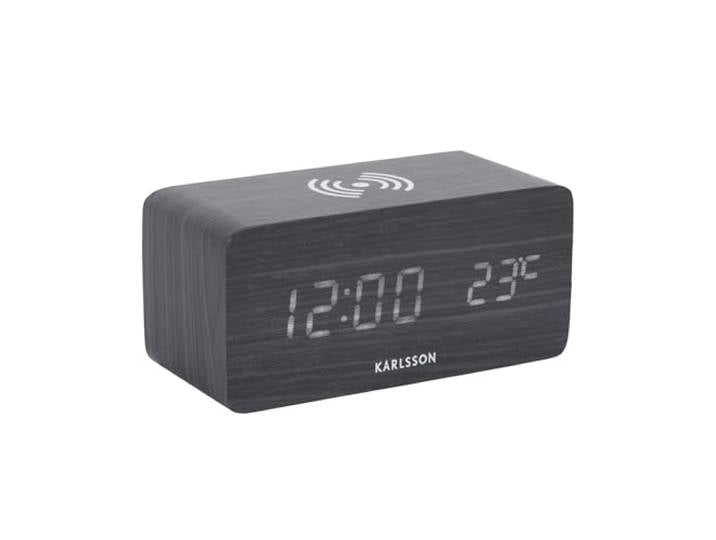 Karlsson Wecker Block w. Phone Charger LED - Schwarz - 7.4x15x7.1cm