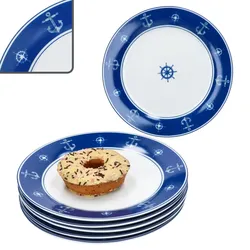 Ahoi 6er Set Kuchenteller Porzellan 6 Pers Dessert-Teller nautisch Anker