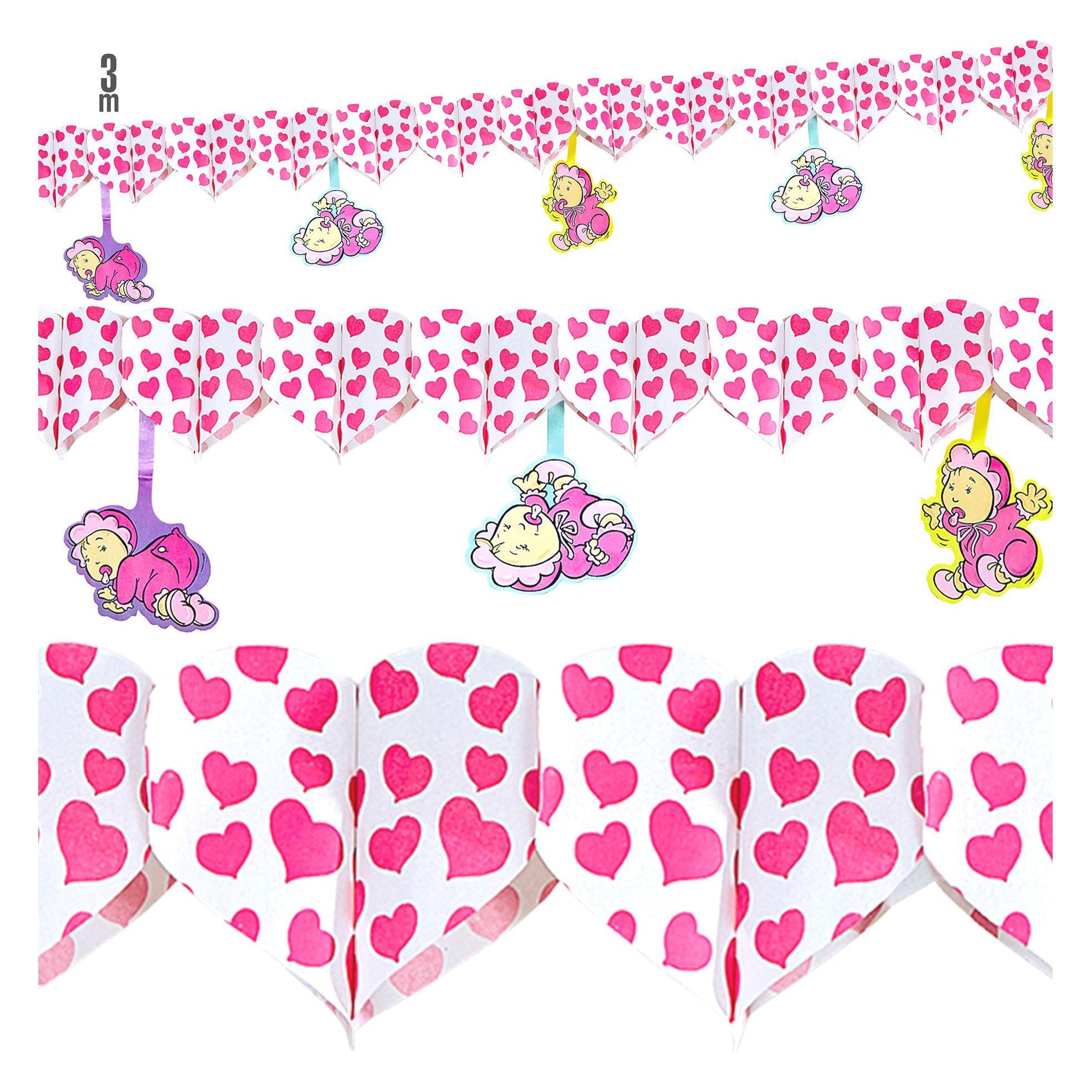 Widmann Bedruckte Girlande Mit Rosa Herzen Und Babymotiven 3 m (1 Stk.) (95732)