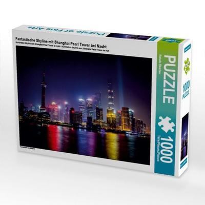 CALVENDO Puzzle Fantastische Skyline mit Shanghai Pearl Tower bei Nacht | 1000 Teile Lege-Größe 64x48cm Foto-Puzzle für glückliche Stunden