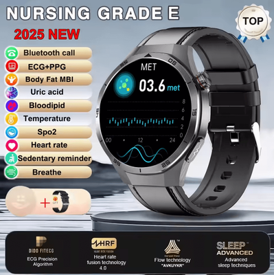 Inspire Curations AI ECG PPG Health Smartwatch With Uric Acid, Blood Lipids & Bluetooth Call black Leather