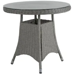 Gartenesstisch Hornbrook, aus Kunst-Rattan mit Glasplatte, klassisch rund, grau, 80 cm