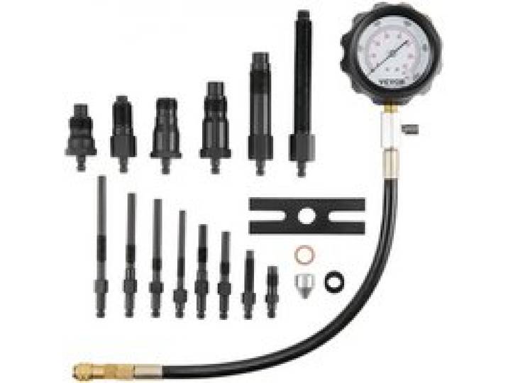 VEVOR Testeur de Compression avec 18 Kits d’Adaptateurs Compressiomètre pour Moteurs Diesel Jauge de Compression 0-70 bars ou 0-1000 psi Outil de Diagnostic de Cylindre de Moteur Voiture Moto Atelier