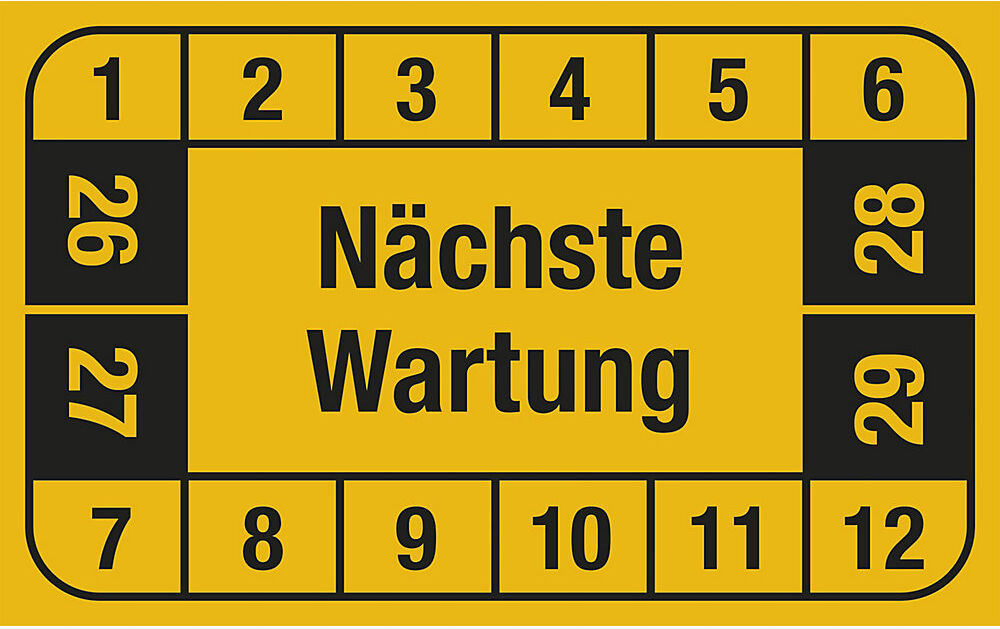 kaiserkraft Nächste Wartung, LxH 40 x 25 mm, VE 10 Stk, gelb, 26 - 29