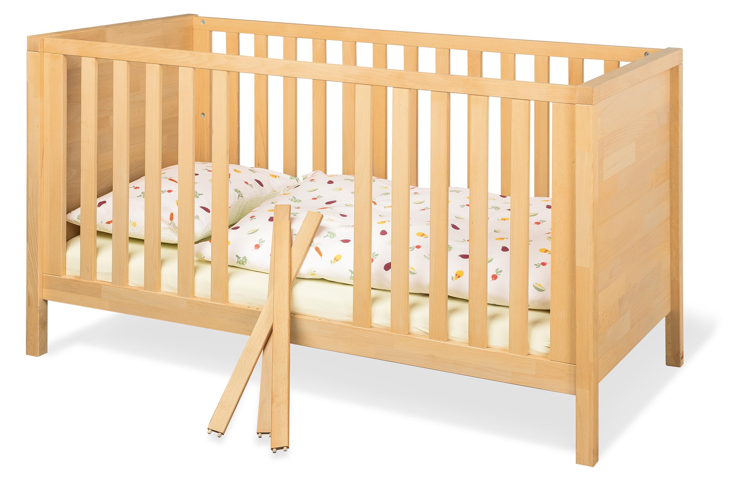 Pinolino Kinderbett Enno, Buche geölt, 140x70 cm, höhenverstellbar, Schlupfsprossen, inkl. Umbauseiten