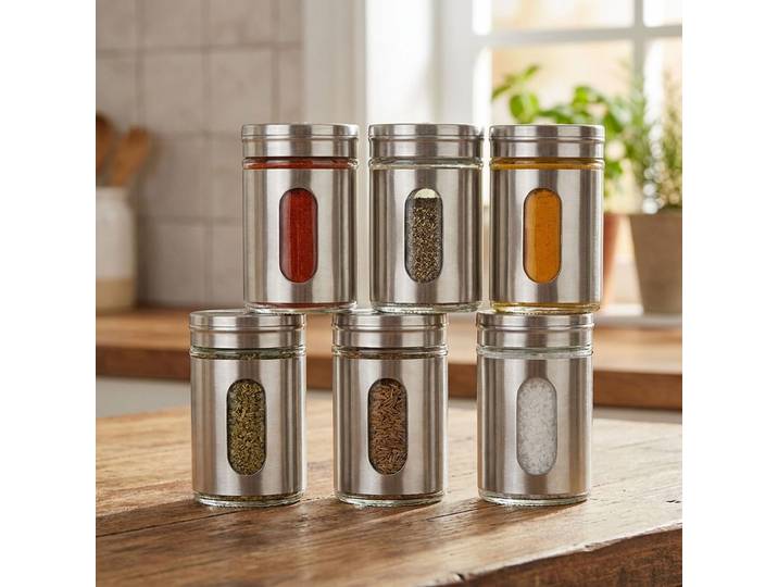 6er-Set Gewürzstreuer mit Sichtfenster, Edelstahl, 94 ml
