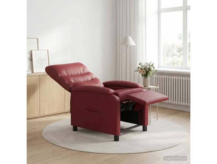 Relaxsessel Weinrot Kunstleder mit verstellbarer Rückenlehne Metall- und Holzwerkstoffrahmen, Schaum- und Faserfüllung, pflegeleicht, modernes Design