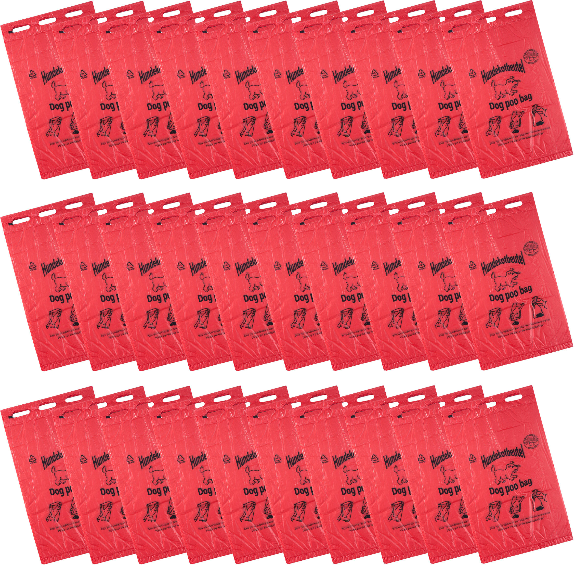 SPRINTIS 1 Scatola - Sacchetti per deiezioni canine, 3.000 pezzi/scatola, in blocchi da 100 pezzi ciascuno rosso, HDPE, PIR, PCR