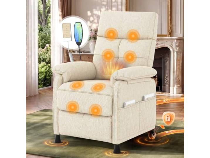 Relaxsessel mit Rollen,Fernsehsessel für 8-Punkt-Massagesessel mit Heizung Elektrischer Relaxsessel mit 8-Punkt-Massage und Wärme, 90°-165° Rückenlehne,Fußstütze,Bewegliche Räder für Wohnzimmer