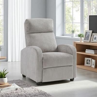 VIVIADORE Light Gray Corduroy Pushback Recliner Chair, Modern Upholstered Armchair with Pocket Coil Cushion, Foam Padding