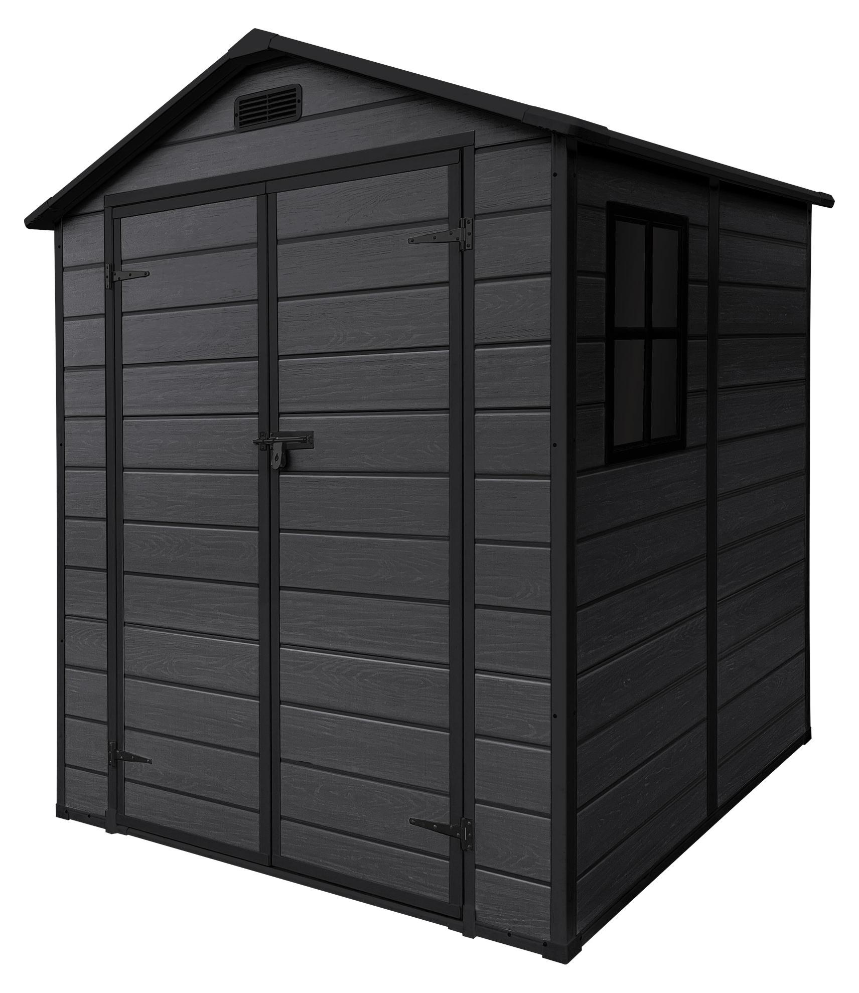 ECD Germany Gartenhaus wetterfest 5m³ Kunststoff Gerätehaus mit Doppeltüren Boden Satteldach 151x182x220cm Dunkelgrau Geräteschuppen Gartenschuppen