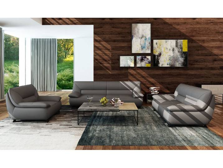 JVmoebel 3-Sitzer Graues Leder Sofa mit modernem Design und hoher Komfortpolsterung, Made in Europa