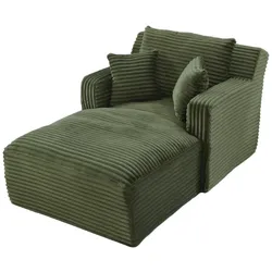 MODFU Chaiselongue Cord Grün mit Schaumstoff- und Taschenfederkernpolsterung
