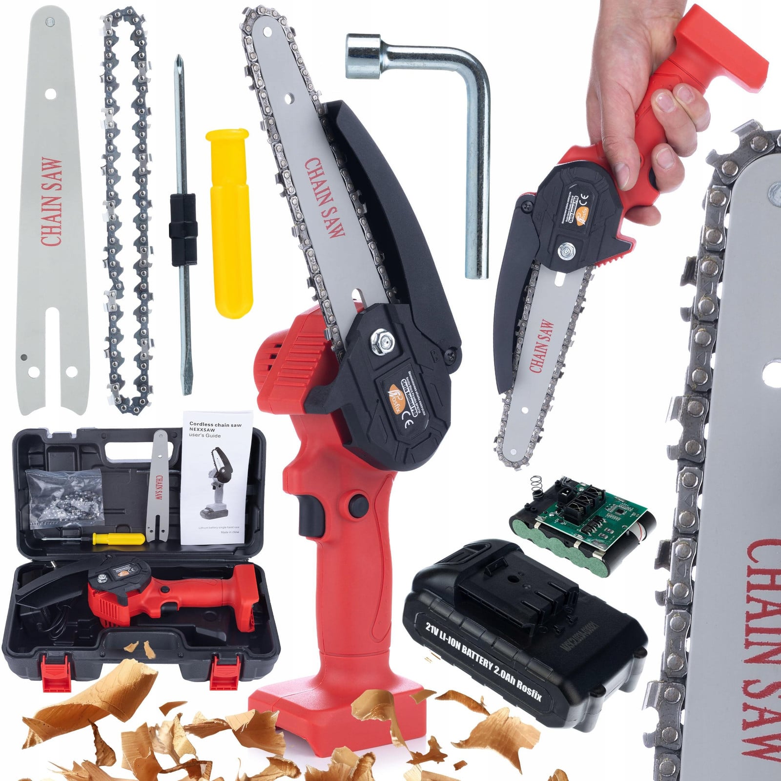 Rosfix Accu Elektrische Kettingzaag RP21V Set – 21V 1200W met 6 inch geleider en ketting