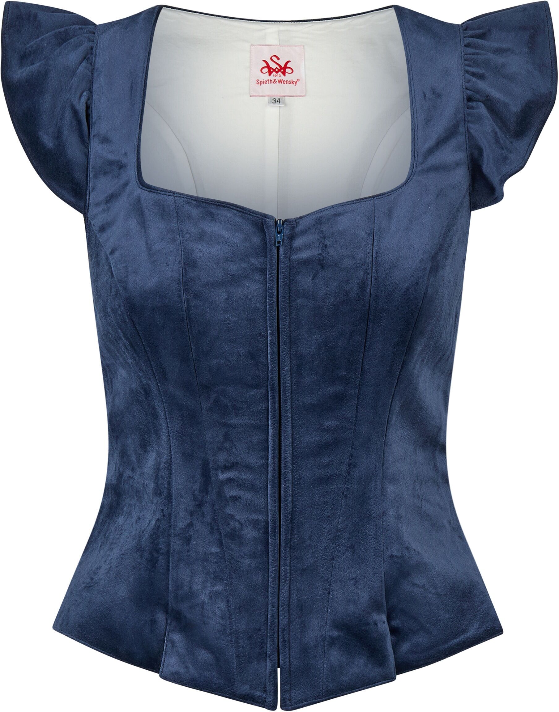 Klassische Bluse SPIETH & WENSKY "Spieth & Wensky Mieder Kapstadt", Damen, Gr. 46, blau (dunkelblau), Obermaterial: 100% Polyester PES., uni, regular fit, Blusen Klassische Bluse, mit Puffärmeln
