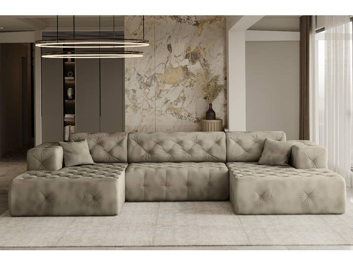 Kaiser Möbel Freistehendes Ecksofa LUX, stark gesteppte U-Form, weicher,Stoff Whisper Creme