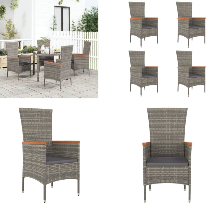 vidaXL Gartenstühle mit Kissen 4 Stk. Poly Rattan Grau - Gartenstuhl - Gartenstühle - Gartenmöbel - Outdoor Möbel