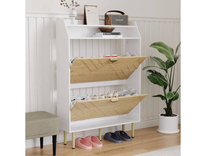 Meuble à chaussures étroit - JoyGarden - avec 2 tiroirs basculants rangement gain de place 16 paires double niveau réglable