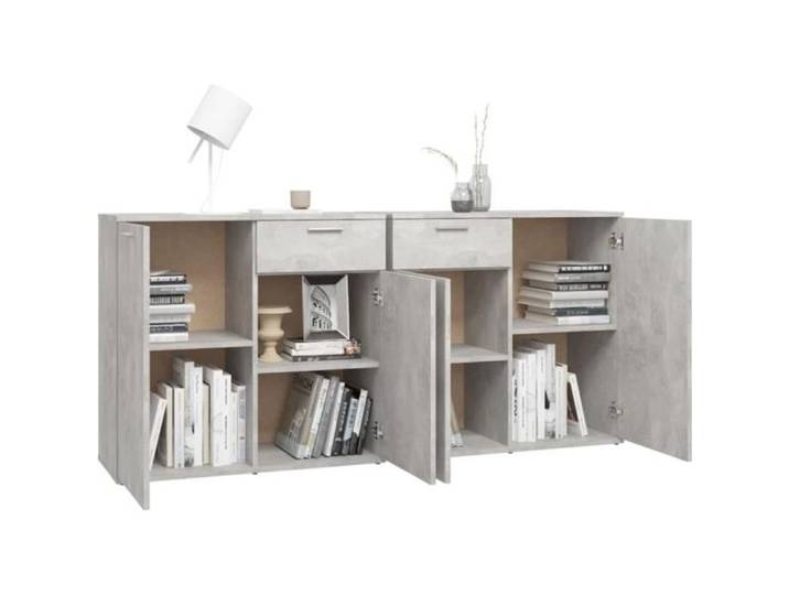 Buffet bas - VINGVO - XID - 4 portes - 2 tiroirs - Gris béton