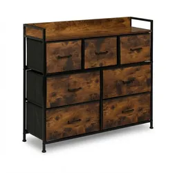 Relaxdays Kommode, HBT: 85x100x30,5 cm, 7 Stoffschubladen, Flur, Schlafzimmer, Industrial Schubladenregal, braun/schwarz