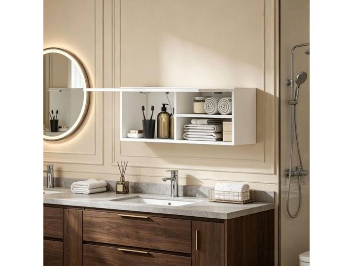 Armoire murale de salle de bains avec porte coulissante pratique: Blanc Meubles de rangement peu encombrants pour salles de bains