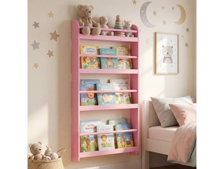 Étagère murale à 4 niveaux pour jouets et livres - Rose