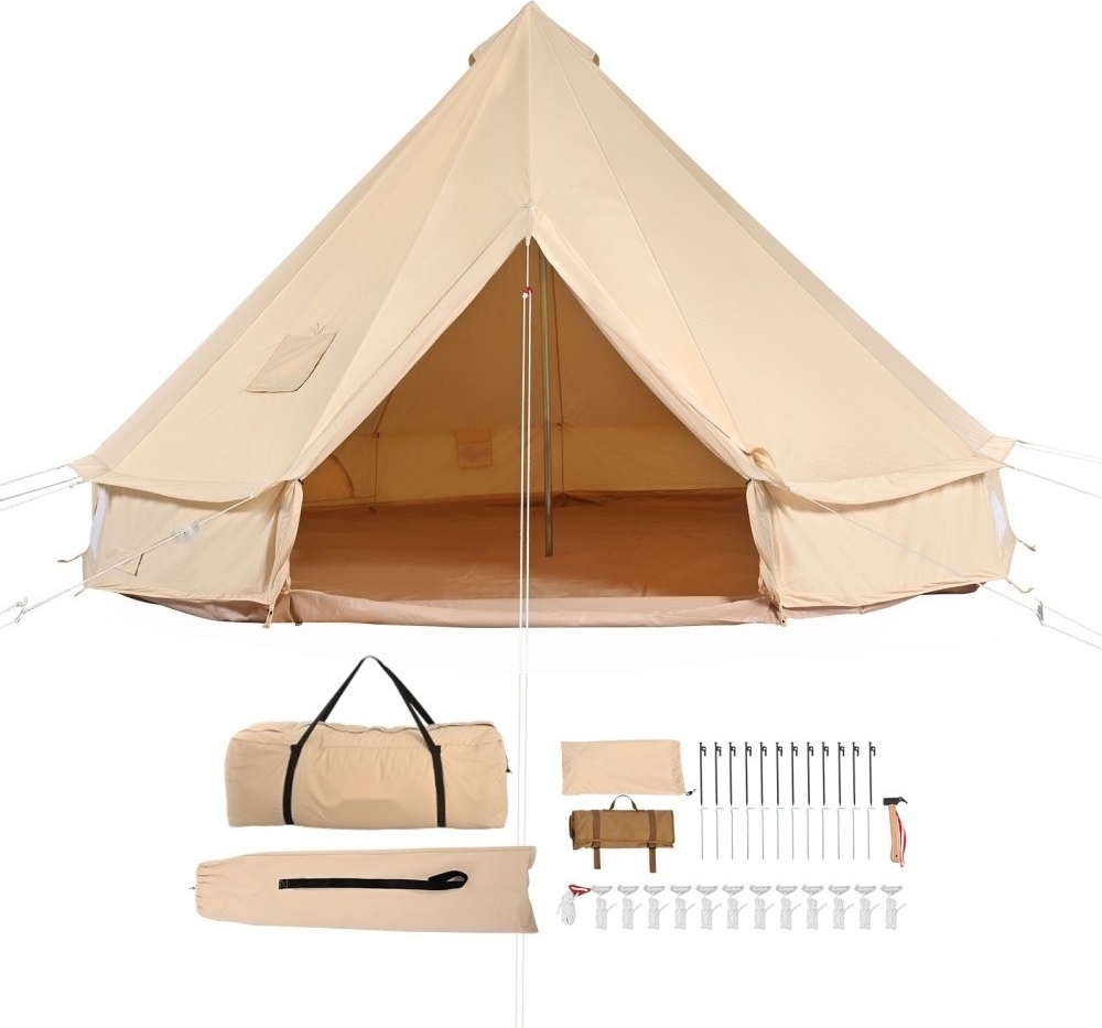Glockenzelt 5 x 3m - Jurtenzelt aus TC-Baumwolle - mit hochfesten Eisenstangen - PVC-Bodenplane - Campingzelt 8 Personen - Familienzelt - 8 Fenster - Pyramidenzelt - Gruppenzelt für Outdoor-Abenteuer