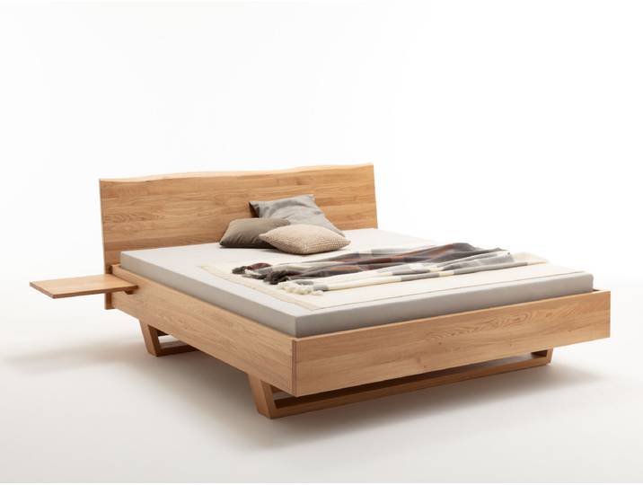 Massivholzbett Zermatt, alle Größen, metallfrei, Schwebebett in Kernbuche o. Buche, Doppelbett mit Rahmenstärke 3cm