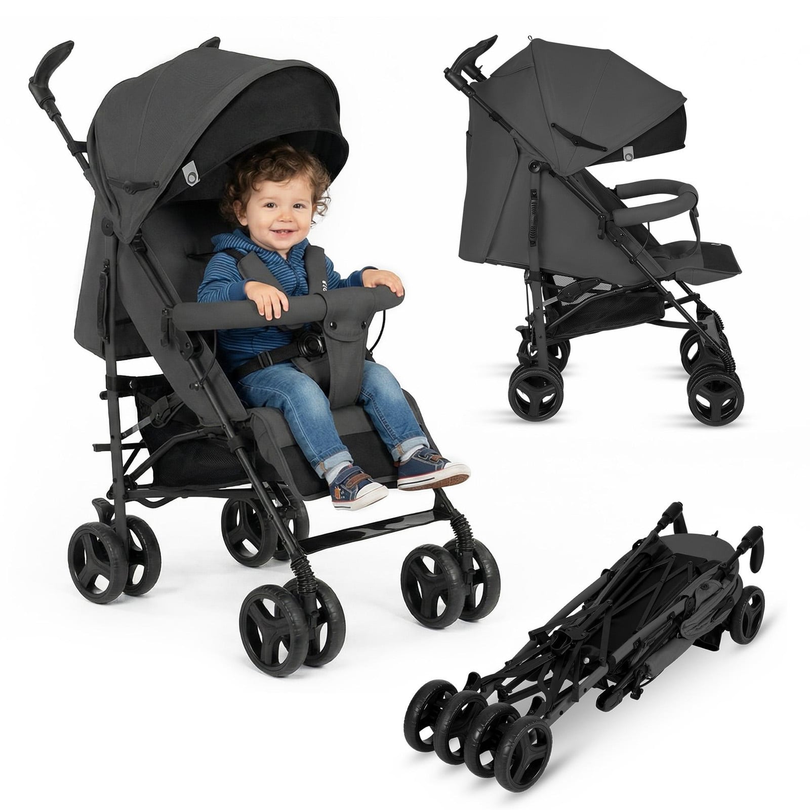 Lionelo Irma kinderwagen, compacte en inklapbare reisbuggy met ligstand, grijstone
