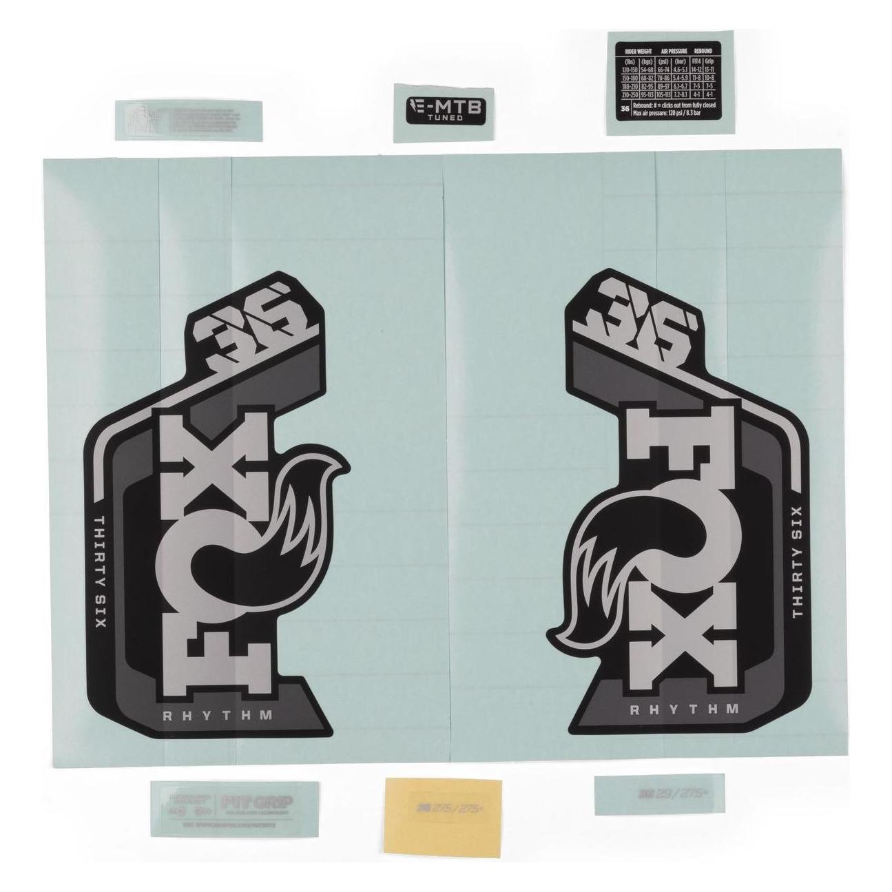 Fox Decal Kit: 2024, 36, Rhythm/Rhythm E-Tuned, Gray Logo, Matte Black Fork FK (58892193)