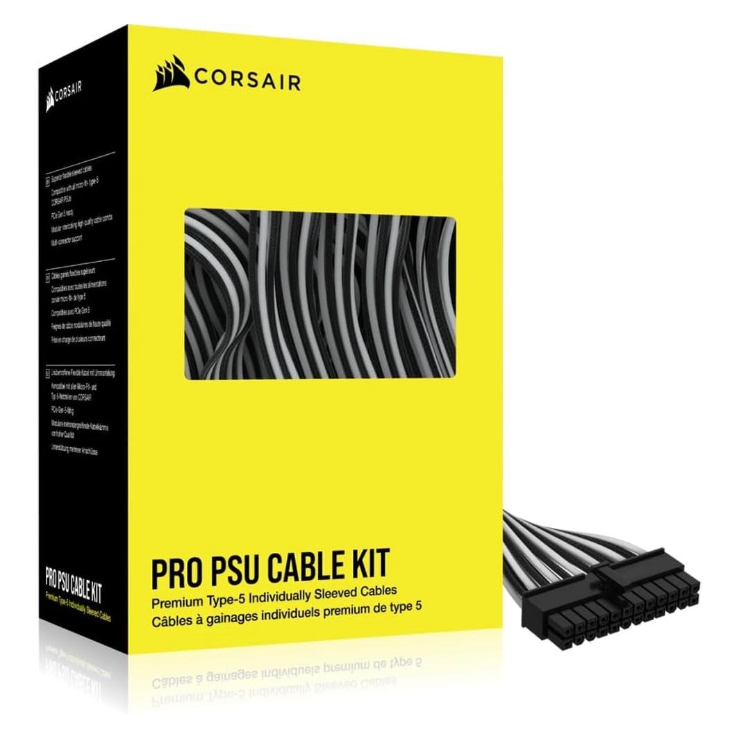 Corsair Premium Individually Sleeved DC Cable Pro Kit, Type 5 (Generation 5), BLACK/WHITE (CP-8920294)