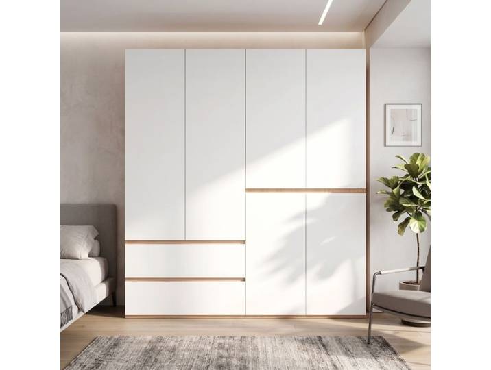 Armoire penderie 6 portes 180x5 x200 cm avec 2 tringles à vêtements et 5 tiroirs armoire à vêtements pour Chambre Couloir blanc