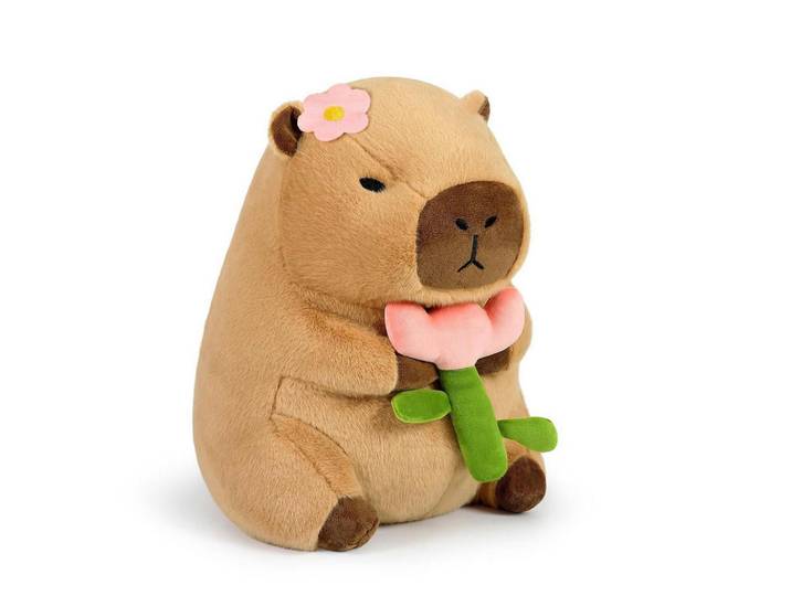 Plüschtier Capybara mit Blume 35 cm, Braun, 31x35 cm, Spielzeug, Kuscheltiere