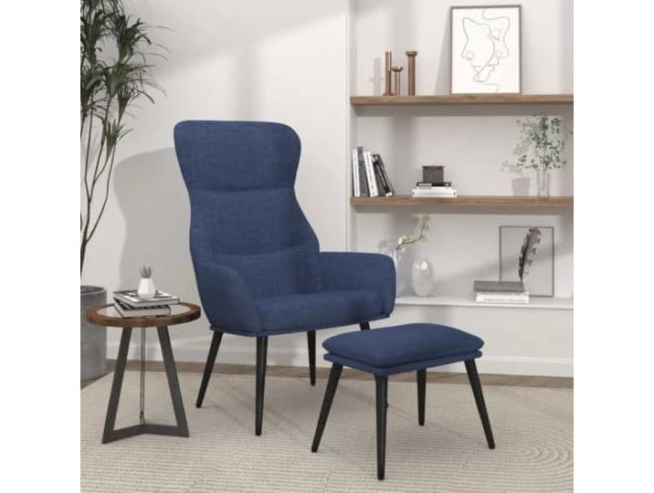 Relaxsessel mit Hocker Blau Stoff Metallgestell Stoffbezug weich,Metallgestell stabil,Armlehnen komfortabel,Hocker flexibel aufstellbar,schlichte Optik