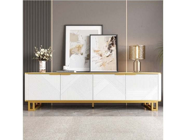 Meuble TV - SENVIRO relief géométrique 160x37x48cm blanc
