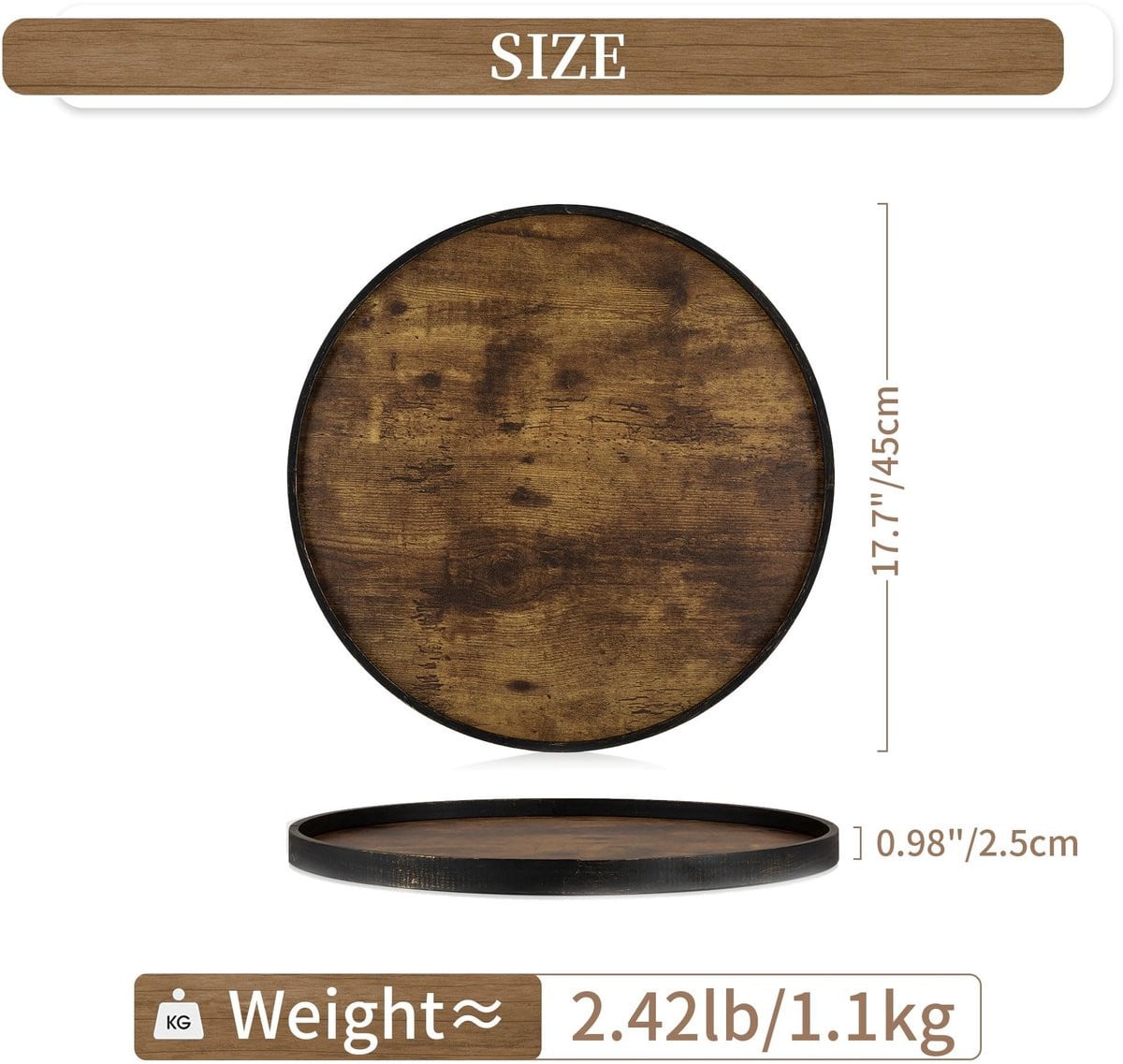 Omgoods Rond Houten Salontafelblad - Decoratief Dienblad van Lichtgewicht MDF-hout - Diameter: 45,7 cm