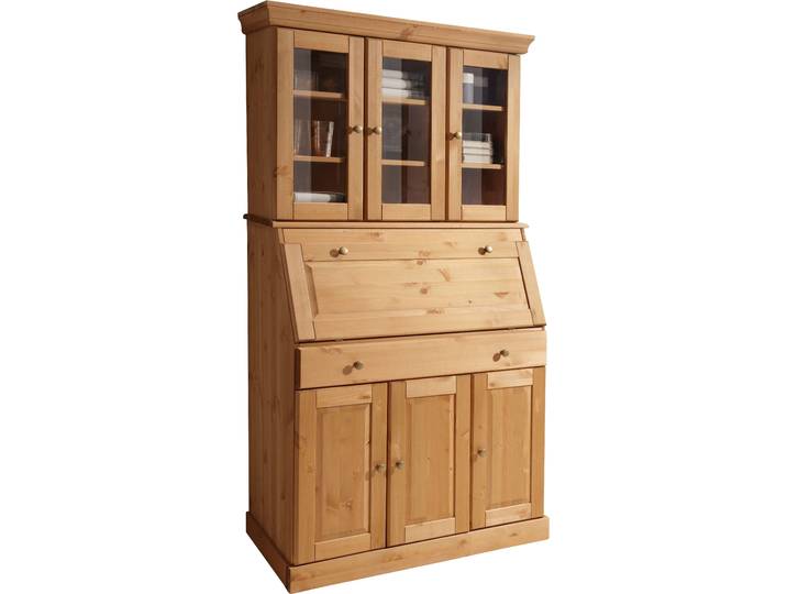 Sekretär GOODPRODUCT Rosi im Landhausstil , beige (gelaugt, geölt), B:100cm H:180cm T:42,5cm, Sekretäre, Sekretär, Schreibtisch aus Massivholz, mit Vitrine, in 2 Breiten