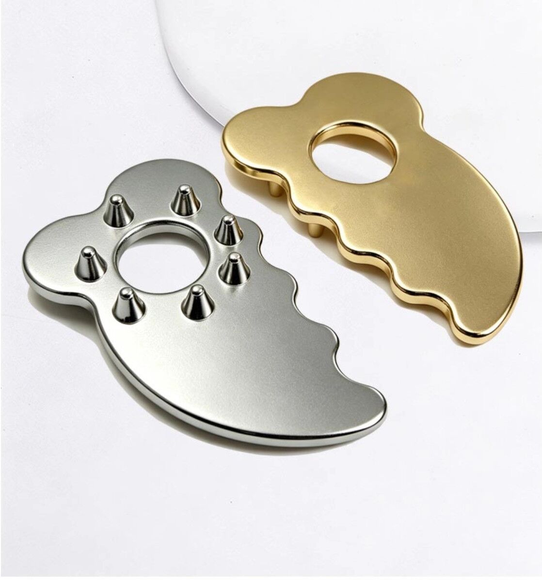 INF Couteau fascia Gua Sha en alliage de zinc - Outil facial métal pour lifting de la mâchoire, sculpture V-line et acupression Argent
