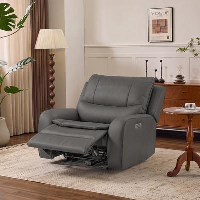 UR livingroom "48.5"" W Faux Leather Dual-Power Oversized Width Seat Recliner with USB & USB-C Charging, Ajustable Headrest"