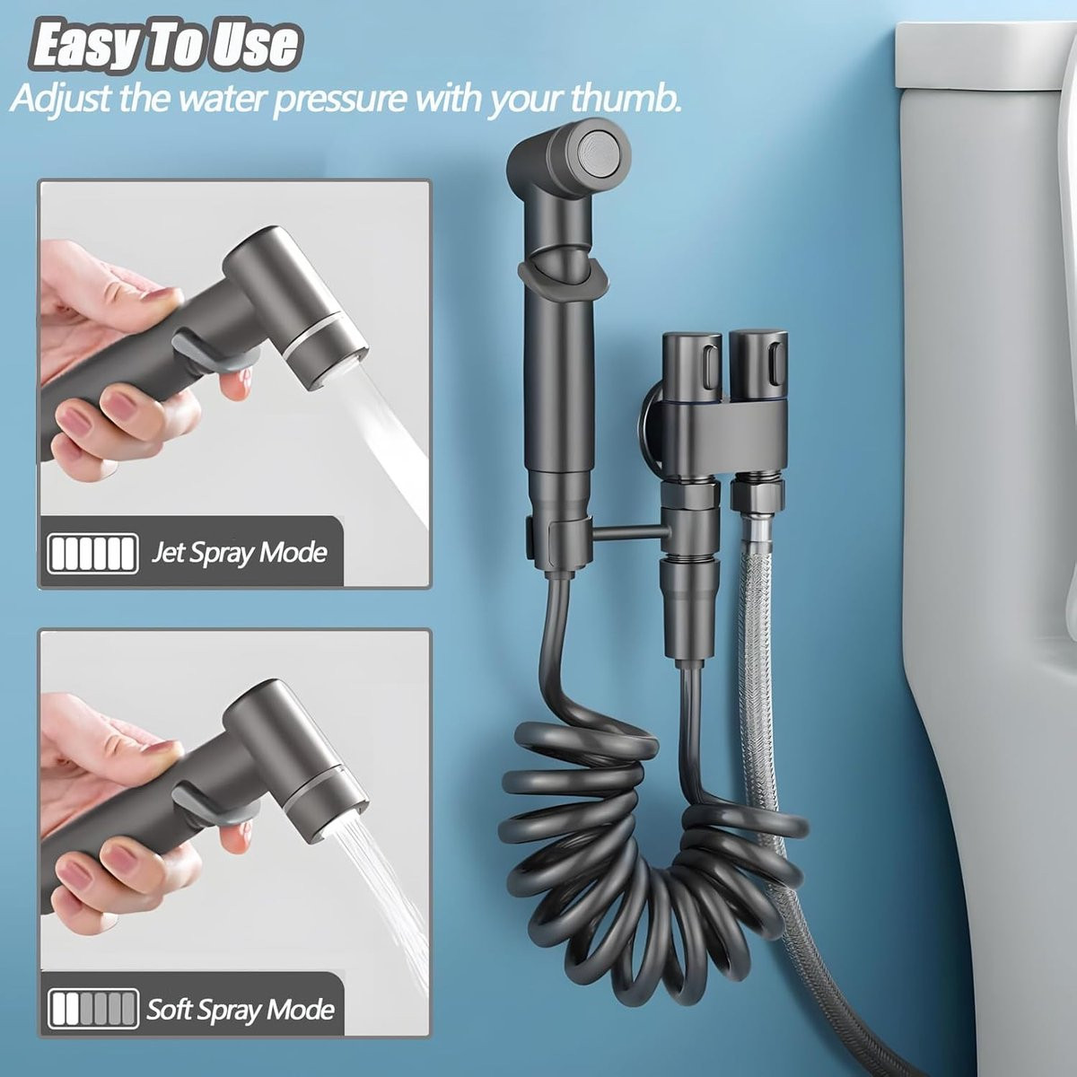 Draagbare WC Bidet Sproeier Zwart met Dubbele Klep en Mini Kit
