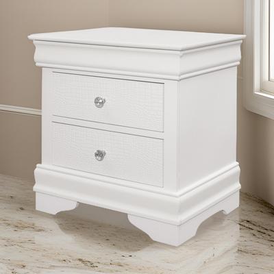 Benjara 24 Inch Wood Nightstand, 2 Drawers, Textured Panels, Crisp White