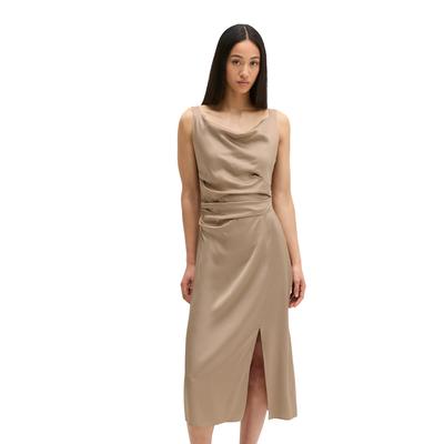 Midikleid MARC O'POLO "aus hochwertigem Sleeky-Viskose-Mix", Damen, Gr. 46, Normalgrößen, ohne Ärmel, beige (sandpaper), Obermaterial: 96% Viskose, 4% Elasthan, unifarben, regular fit wadenlang, Rundhals, Kleider Midikleid